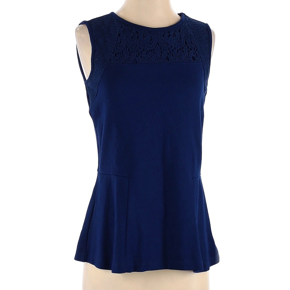 Ruby Ribbon Periwinkle Sleeveless Embroidered Crochet Floral Spandex Fitted Top
